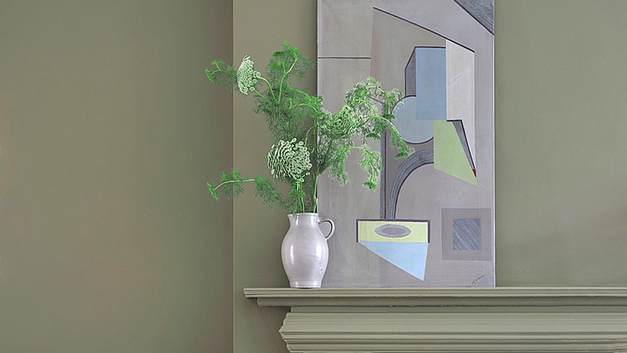 Wohnzimmer mit Douter Nr. 318 Dead Flat von Farrow&Ball.